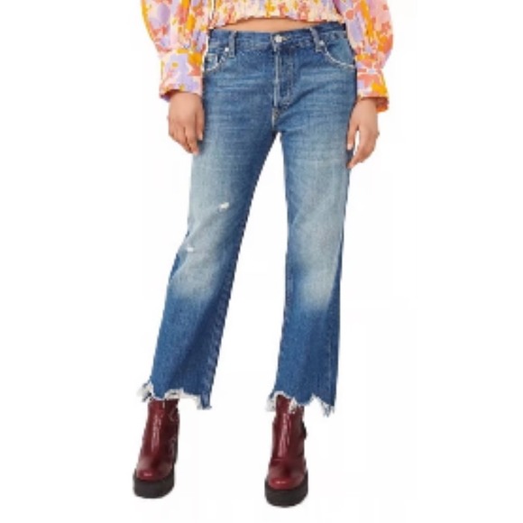 We‎ The Free People Maggie Mid Rise Jeans Raw Hem Women's 31 Stretch 32x25 Loose - Picture 12 of 13